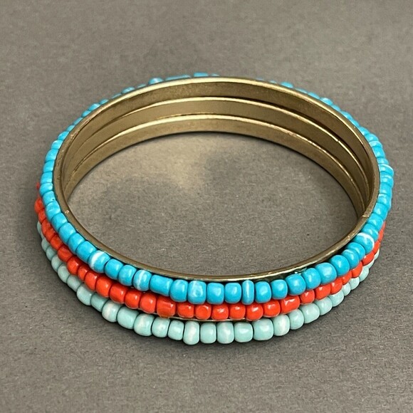 Blue Orange Beaded Beads Gold-tone Fashion Bangle Bracelets Lot of 3 NWOT - Picture 8 of 8